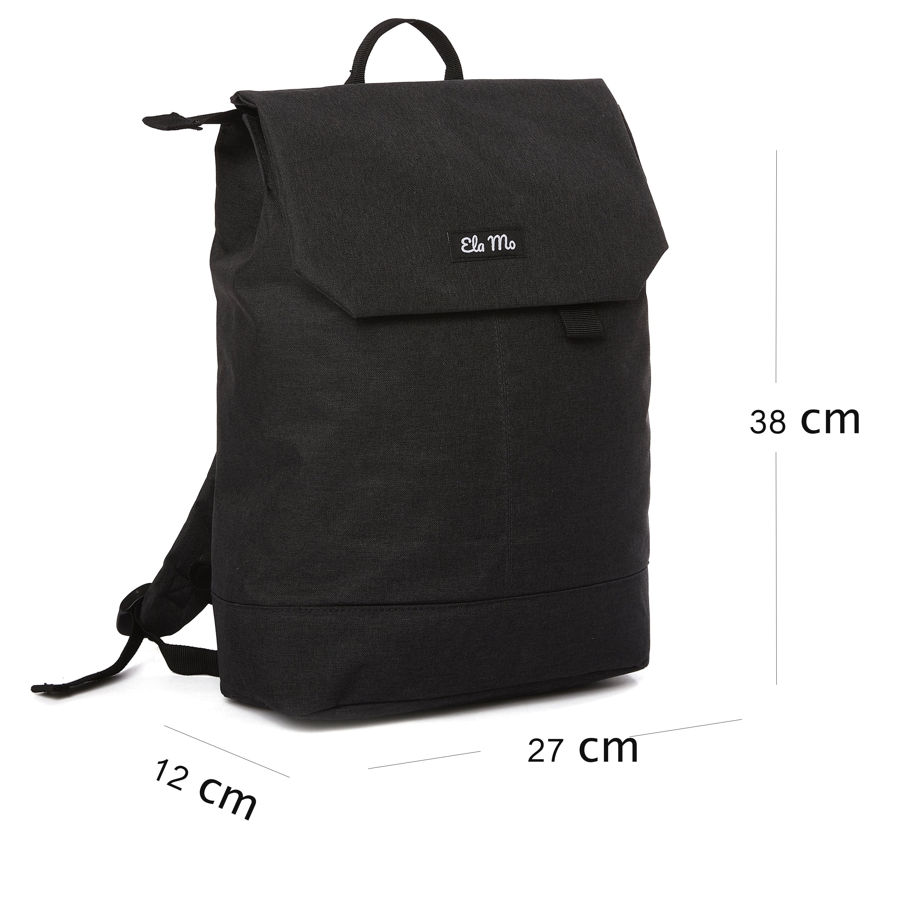 Ela Mo™ Daypack Rucksack | Stone. Der Rucksack mit Maßangaben auf weißem Hintergrund.