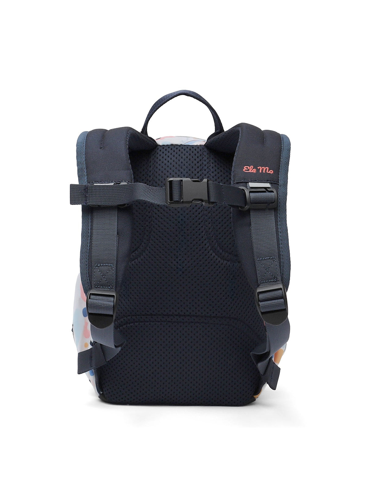 Ela Mo™ Kinderrucksack (3-6 Jahre) | Pastel Land. Ansicht von hinten, Rückseite des Rucksacks mit Hängeschlaufen.