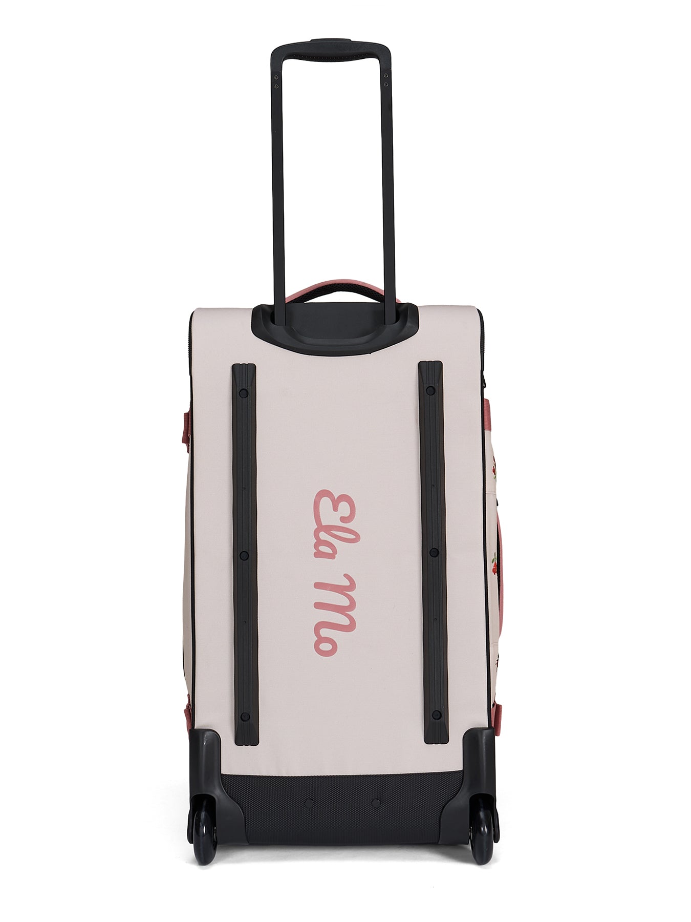 Ela Mo™ Reisetasche mit Rollen 78 Liter | Embroidery Edition Losy.Die Rückseite der Tasche mit Tragegriff und Herstellerlogo